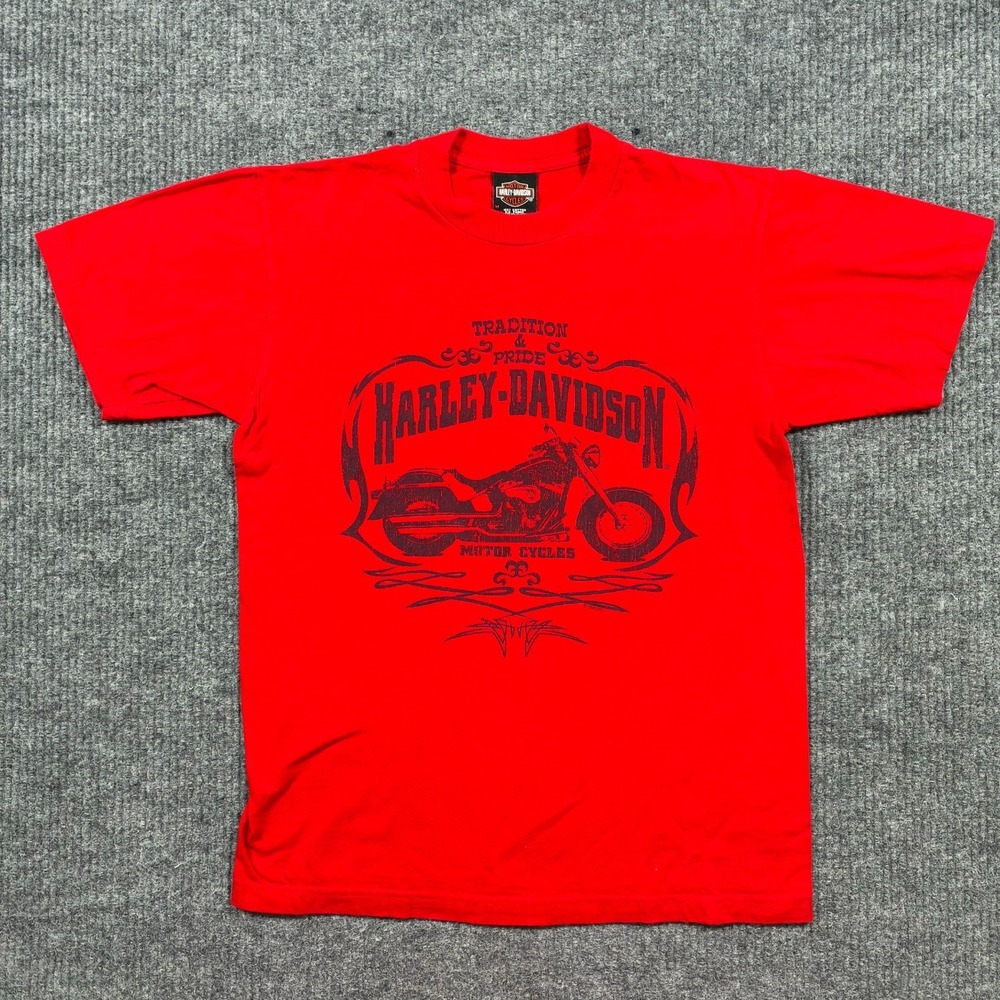 Vintage‎ Harley-Davidson Mens T-Shirt Size M Red Barbs Motorcycle Live To Ride